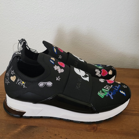 Karl LagerfeldMattia Logo Embroidered Stretch Knit Sneakers Black NWOB - Picture 3 of 5